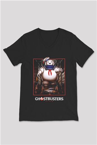 Ghostbusters Hayalet Avcıları Siyah Unisex V Yaka Tişört T-Shirt