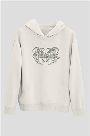 Ghostemane Baskılı Beyaz Unisex Kapüşonlu Sweatshirt