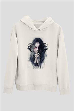 Ghostemane Baskılı Beyaz Unisex Kapüşonlu Sweatshirt