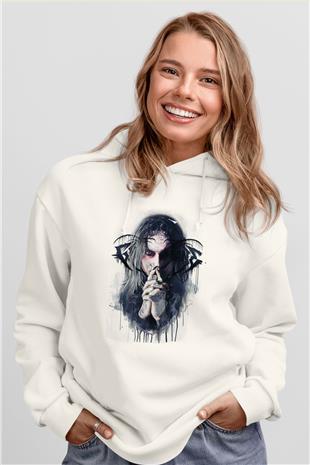 Ghostemane Baskılı Beyaz Unisex Kapüşonlu Sweatshirt