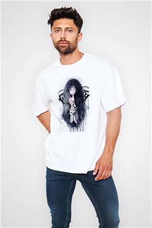 Ghostemane Baskılı Beyaz Unisex Oversize Tişört - Tshirt