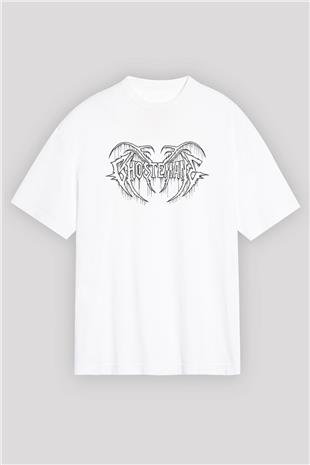 Ghostemane Baskılı Beyaz Unisex Oversize Tişört - Tshirt