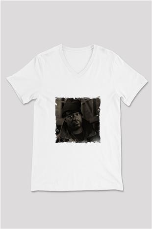 Ghostface Killah Baskılı Beyaz V Yaka Unisex Tişört