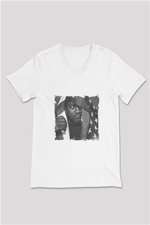 Ghostface Killah Baskılı Beyaz V Yaka Unisex Tişört