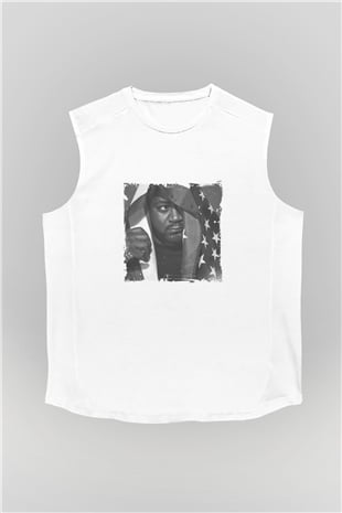 Ghostface Killah Baskılı Unisex Beyaz Kolsuz Tişört