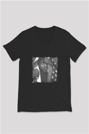 Ghostface Killah Baskılı Unisex Siyah V Yaka Tişört