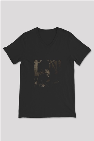 Ghostface Killah Baskılı Unisex Siyah V Yaka Tişört