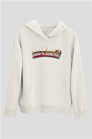 Ghosts n Goblins Beyaz Unisex Kapşonlu Sweatshirt