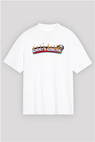 Ghosts n Goblins Beyaz Unisex Oversize Tişört T-Shirt