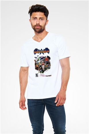 Ghosts n Goblins Beyaz Unisex V Yaka Tişört