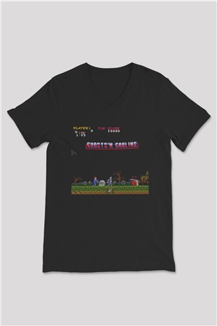 Ghosts n Goblins Siyah Unisex V Yaka Tişört