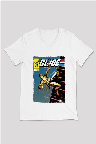 GI JOE Beyaz Unisex  V Yaka Tişört