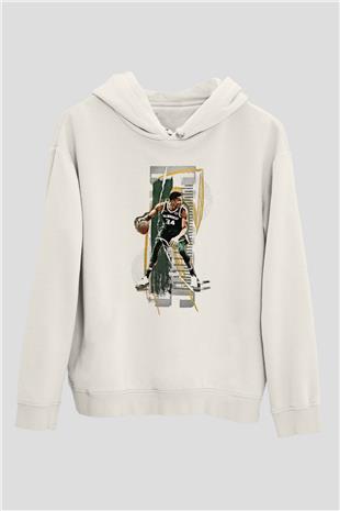 Giannis Antetokounpma Baskılı Beyaz Unisex Kapüşonlu Sweatshirt