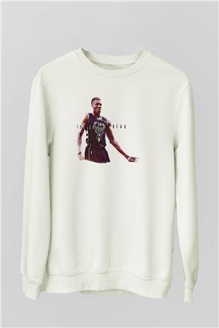 Giannis Antetokounpma Baskılı Beyaz Unisex Sweatshirt