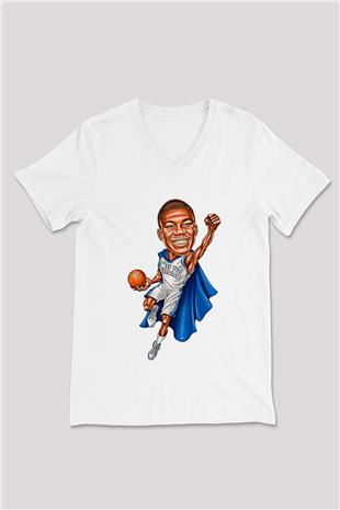 Giannis Antetokounpma Baskılı Beyaz Unisex V Yaka Tişört - Tshirt