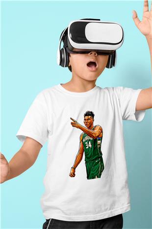 Giannis Antetokounpma Baskılı Beyaz Unisex Beyaz Çocuk Tişört - Tshirt