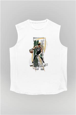 Giannis Antetokounpma Baskılı Beyaz Unisex Kolsuz Tişört - Tshirt