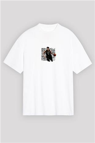 Giannis Antetokounpma Baskılı Beyaz Unisex Oversize Tişört - Tshirt