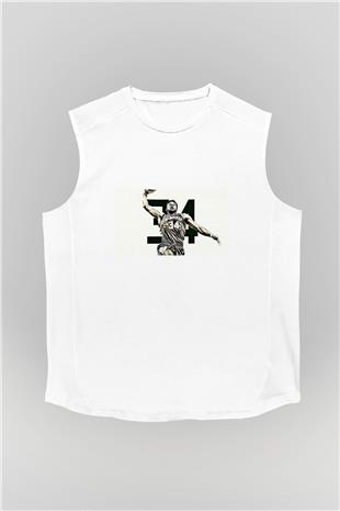 Giannis Antetokounpma Baskılı Beyaz Unisex Kolsuz Tişört - Tshirt