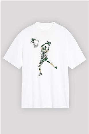 Giannis Antetokounpma Baskılı Beyaz Unisex Oversize Tişört - Tshirt