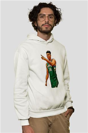 Giannis Antetokounpma Baskılı Beyaz Unisex Kapüşonlu Sweatshirt