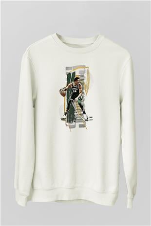 Giannis Antetokounpma Baskılı Beyaz Unisex Sweatshirt