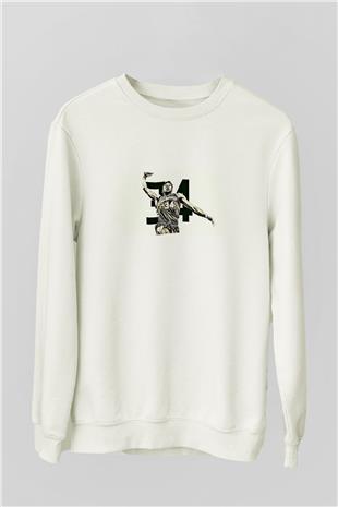 Giannis Antetokounpma Baskılı Beyaz Unisex Sweatshirt
