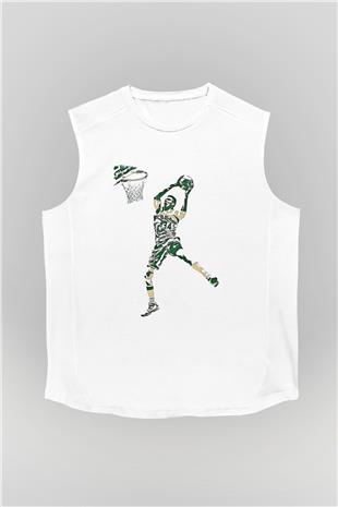 Giannis Antetokounpma Baskılı Beyaz Unisex Kolsuz Tişört - Tshirt