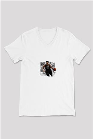 Giannis Antetokounpma Baskılı Beyaz Unisex V Yaka Tişört - Tshirt