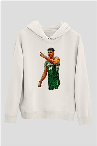 Giannis Antetokounpma Baskılı Beyaz Unisex Kapüşonlu Sweatshirt
