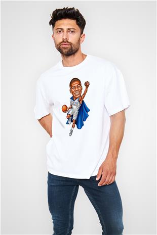 Giannis Antetokounpma Baskılı Beyaz Unisex Oversize Tişört - Tshirt