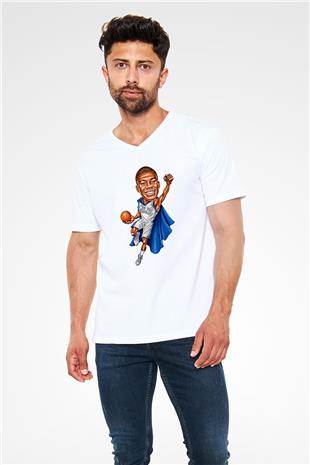 Giannis Antetokounpma Baskılı Beyaz Unisex V Yaka Tişört - Tshirt