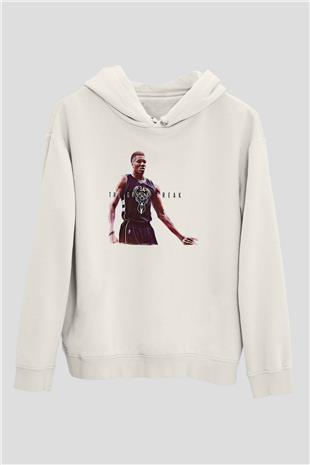Giannis Antetokounpma Baskılı Beyaz Unisex Kapüşonlu Sweatshirt
