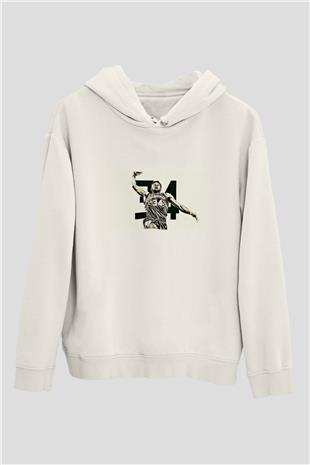 Giannis Antetokounpma Baskılı Beyaz Unisex Kapüşonlu Sweatshirt