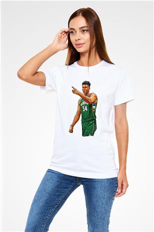 Giannis Antetokounpma Baskılı Unisex Beyaz Tişört - Tshirt