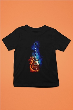 Gibson Gitar Baskılı Unisex Siyah  Çocuk Tişört