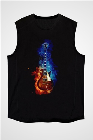 Gibson Gitar Baskılı Unisex Siyah  Kolsuz Tişört