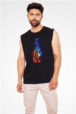 Gibson Gitar Baskılı Unisex Siyah  Kolsuz Tişört