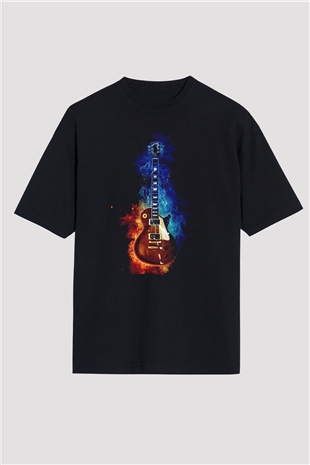 Gibson Gitar Baskılı Oversize Siyah Tişört