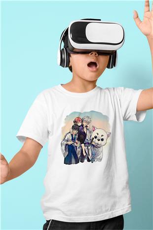 Gintama Baskılı Beyaz Unisex Beyaz Çocuk Tişört - Tshirt