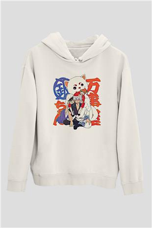 Gintama Baskılı Beyaz Unisex Hoodie