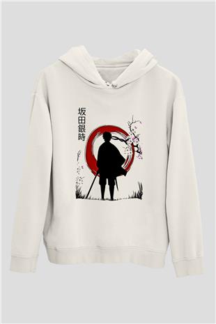 Gintama Baskılı Beyaz Unisex Hoodie