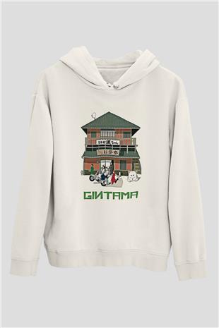 Gintama Baskılı Beyaz Unisex Hoodie