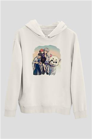 Gintama Baskılı Beyaz Unisex Hoodie