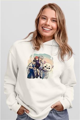 Gintama Baskılı Beyaz Unisex Hoodie