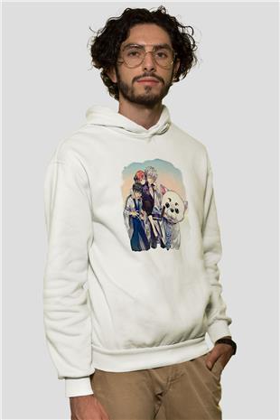Gintama Baskılı Beyaz Unisex Hoodie