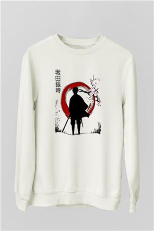 Gintama Baskılı Beyaz Unisex Sweatshirt