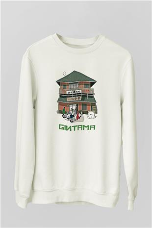 Gintama Baskılı Beyaz Unisex Sweatshirt
