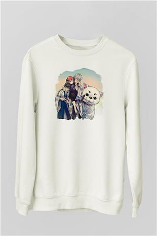 Gintama Baskılı Beyaz Unisex Sweatshirt