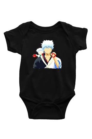 Gintama Baskılı Unisex Siyah Bebek Body - Zıbın